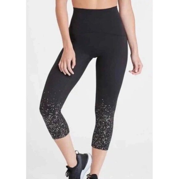 SPANX Pants - NEW SPANX Black Seamless Booty Boost Active Cropped Confetti Legging Size L